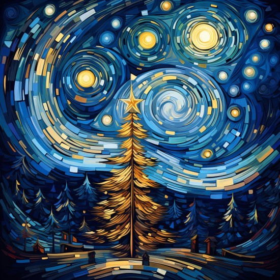 Christmas starry night - Πίνακας σε καμβά - Πίνακας σε καμβά Κάδρα / Καμβάδες