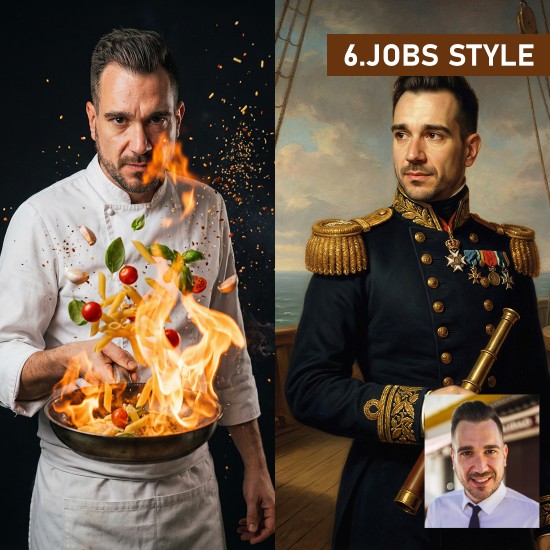 epic professions πορτρέτο σεφ με φωτιές και ναύαρχος με στολή 19ου αιώνα ai art