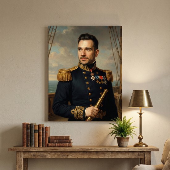 epic professions πορτρέτο σεφ με φωτιές και ναύαρχος με στολή 19ου αιώνα ai art