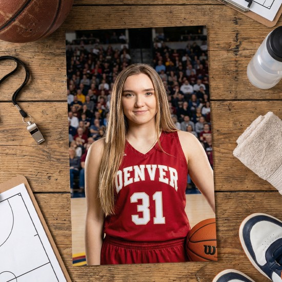 sports star portrait παιδί ποδοσφαιριστής και γυναίκα μπασκετμπολίστρια με φανέλες ομάδας ai