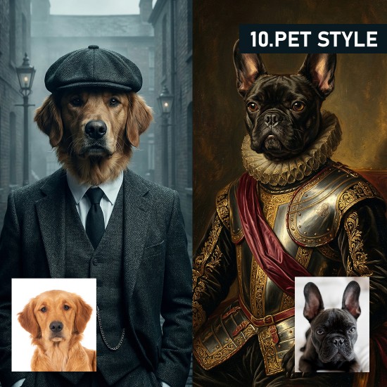 royal pet portrait σκύλος ντυμένος βασιλιάς και σκύλος peaky blinders gangster ai art