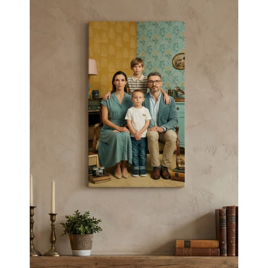 wes anderson style πορτρέτο γυναίκας με σκύλο παστέλ χρώματα συμμετρία και vintage ρούχα ai art