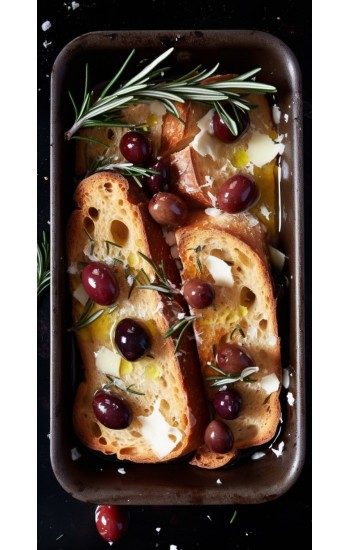 Pan of slices of bread with olives - Πίνακας σε καμβά