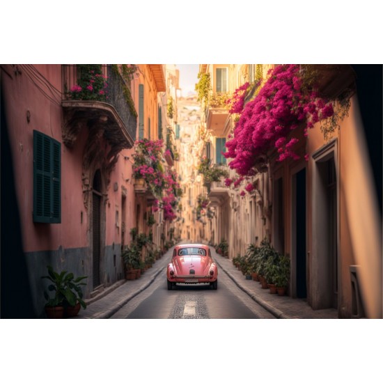 Antique pink car 2 - Πίνακας σε καμβά