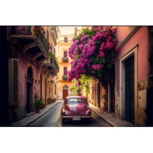 Antique pink car - Πίνακας σε καμβά