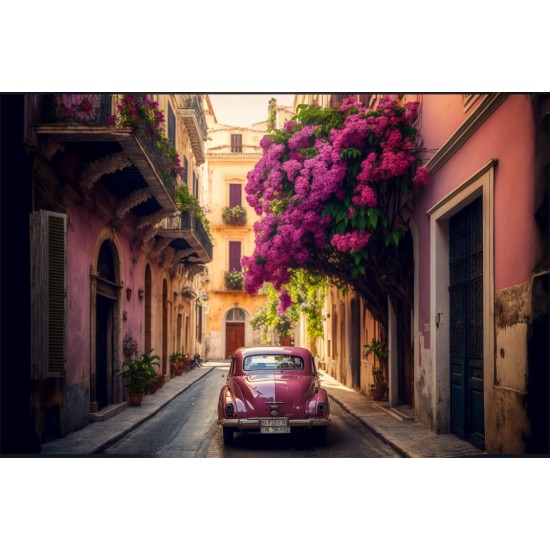 Antique pink car - Πίνακας σε καμβά