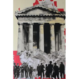 Black and white news paper collage art - Πίνακας σε καμβά