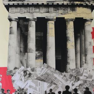 Black and white news paper collage art - Πίνακας σε καμβά