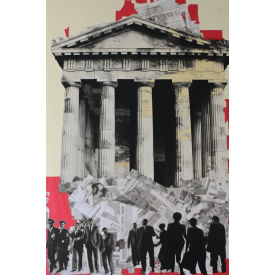 Black and white news paper collage art - Πίνακας σε καμβά