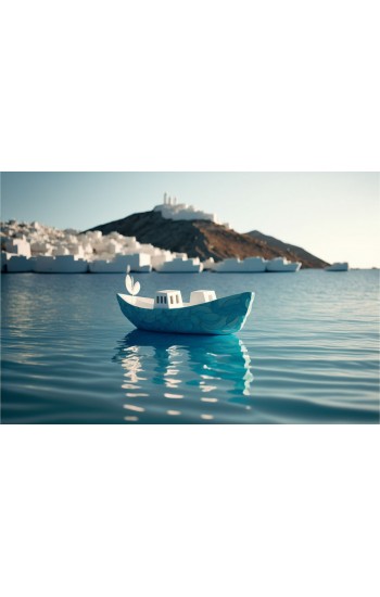 Blue boat in clear blue sea - Πίνακας σε καμβά