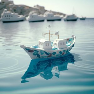 Blue boat in clear blue sea 3 - Πίνακας σε καμβά