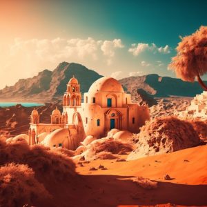 Church at sunset - Πίνακας σε καμβά