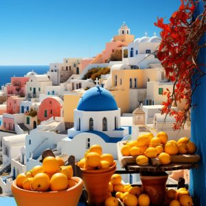 Fresh fruits at a balcony- Πίνακας σε καμβά