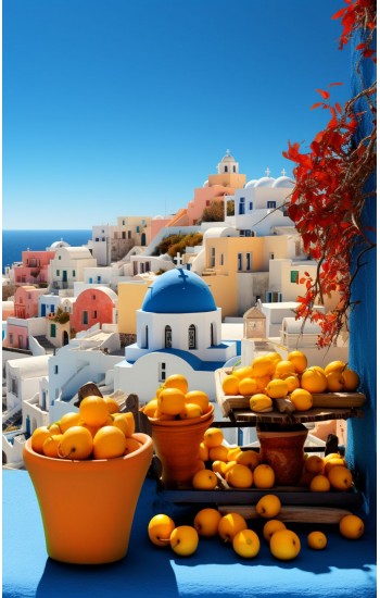 Fresh fruits at a balcony- Πίνακας σε καμβά