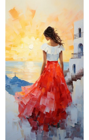 Girl with red dress 2 - Πίνακας σε καμβά