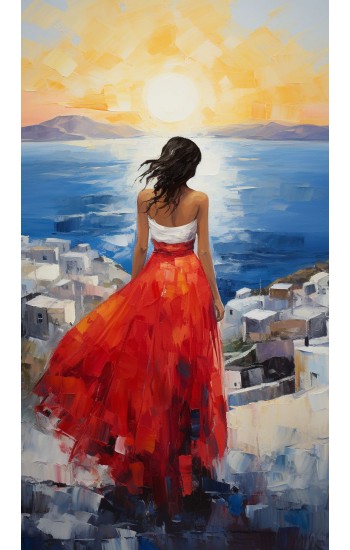 Girl with red dress - Πίνακας σε καμβά