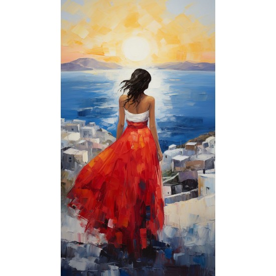 Girl with red dress - Πίνακας σε καμβά - Πίνακας σε καμβά Κάδρα / Καμβάδες