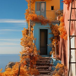 House in the edge of road - Πίνακας σε καμβά