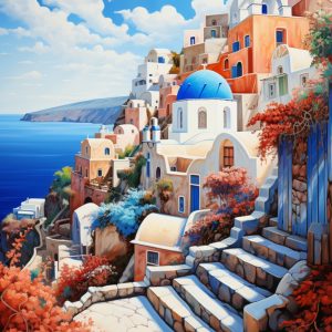 Santorini view - Πίνακας σε καμβά Santorini view - Πίνακας σε καμβά