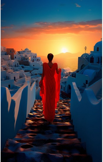 Sunset in Santorini - Πίνακας σε καμβά