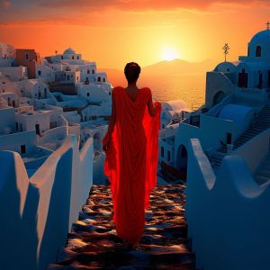 Sunset in Santorini - Πίνακας σε καμβά