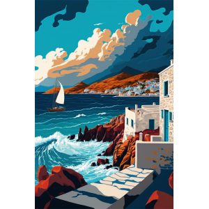 Waves on rocks - Πίνακας σε καμβά Waves on rocks - Πίνακας σε καμβά