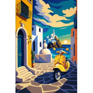 Yellow vespa in alley - Πίνακας σε καμβά Yellow vespa in alley - Πίνακας σε καμβά