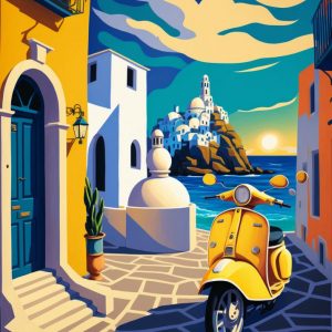 Yellow vespa in alley - Πίνακας σε καμβά