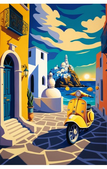 Yellow vespa in alley - Πίνακας σε καμβά