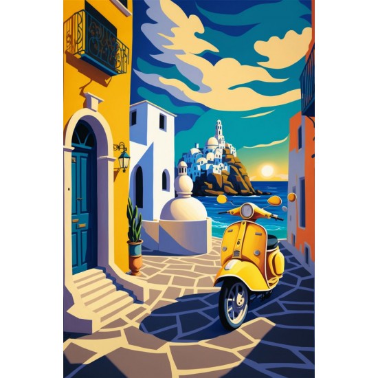 Yellow vespa in alley - Πίνακας σε καμβά