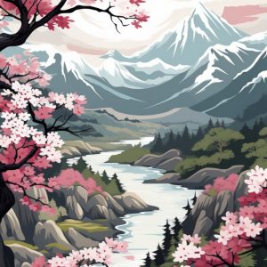 Landscape with mountains in Japan - Πίνακας σε καμβά