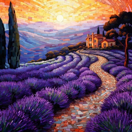 Path through lavender - Πίνακας σε καμβά - Πίνακας σε καμβά Κάδρα / Καμβάδες