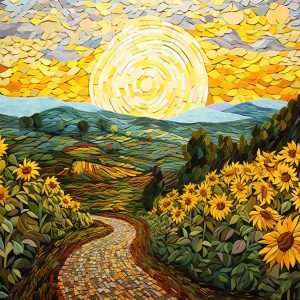 Path through the sunflowers - Πίνακας σε καμβά