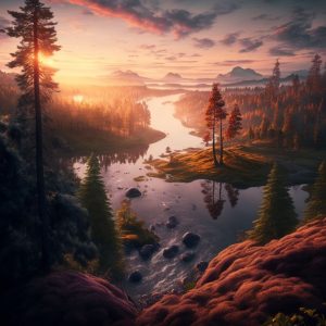 Sunset river 2 - Πίνακας σε καμβά