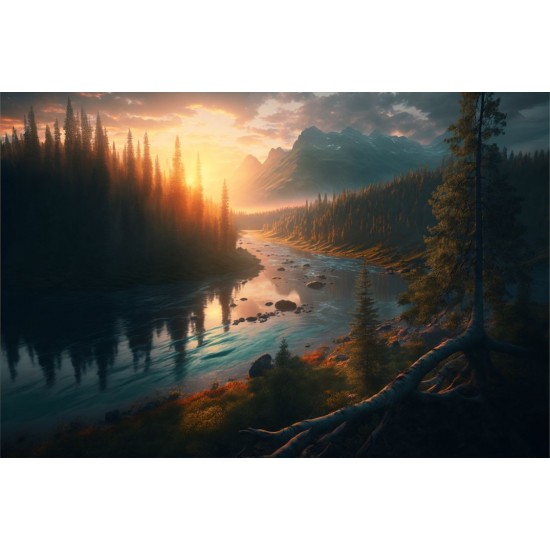 Sunset river - Πίνακας σε καμβά Κάδρα / Καμβάδες