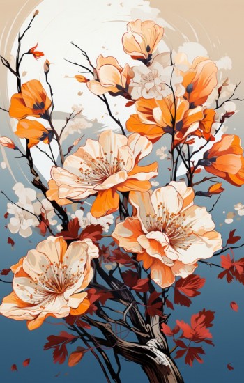 Beige painting flowers - Πίνακας σε καμβά