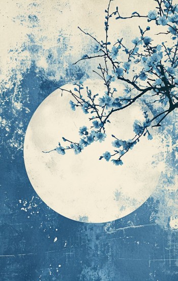 Blue and white moon - Πίνακας σε καμβά