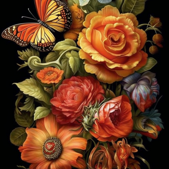 Butterfly and flowers - Πίνακας σε καμβά