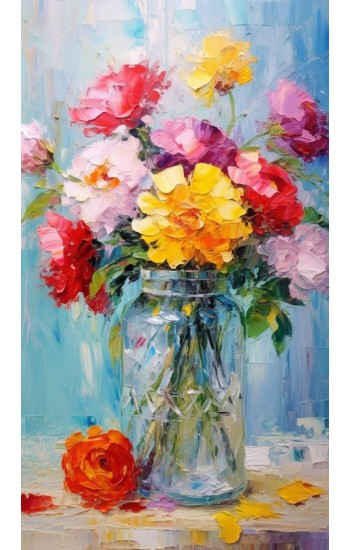 Colorful flowers in a vase - Πίνακας σε καμβά