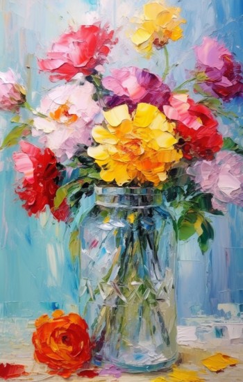 Colorful flowers in a vase - Πίνακας σε καμβά