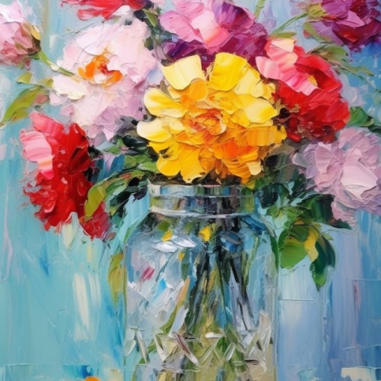 Colorful flowers in a vase - Πίνακας σε καμβά