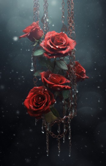 Dark red roses with chains - Πίνακας σε καμβά