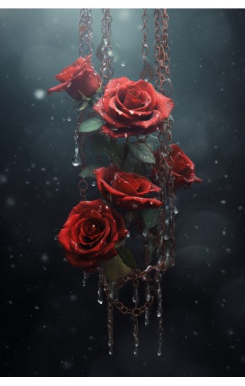 Dark red roses with chains - Πίνακας σε καμβά