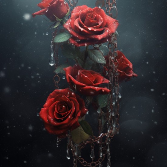 Dark red roses with chains - Πίνακας σε καμβά