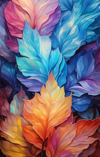 Leaves in rainbow colors - Πίνακας σε καμβά