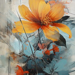 Orange painting flowers - Πίνακας σε καμβά