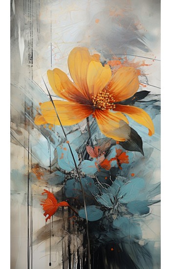 Orange painting flowers - Πίνακας σε καμβά