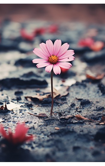 Pink flower on the ground - Πίνακας σε καμβά