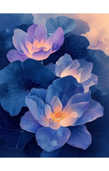Purple water lilies - Πίνακας σε καμβά
