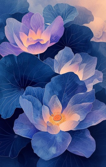 Purple water lilies - Πίνακας σε καμβά